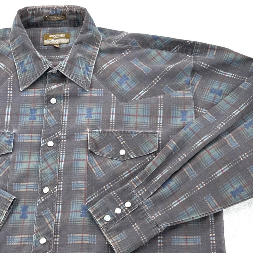 Vintage Outlaw Aztec Western Pearl Snap Mens Shirt 2XLT Y2K Long Sleeve Tall